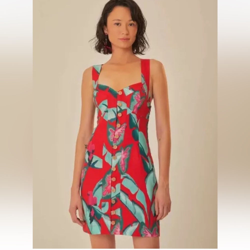 NWT Farm Rio Summer Foliage Mini Dress in red
